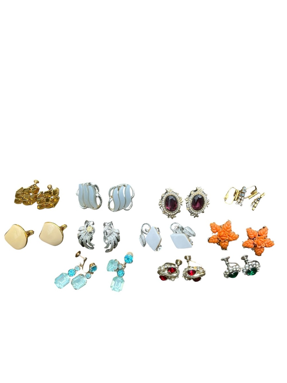 Vintage Earrings Lot 10 Pairs Coro Pegasus Napier Thermoset Rhinestone Clip On